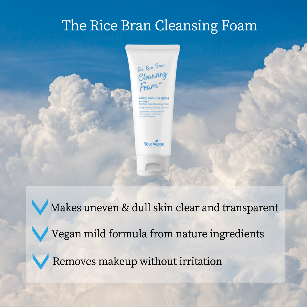 A tube of cleansing foam with a label that says 'Rice Bran Cleansing Foam: for bright and smooth skin
